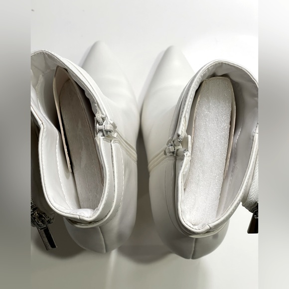 Silver Rhinestone Zip Pouch White Heel Booties - Picture 7 of 11